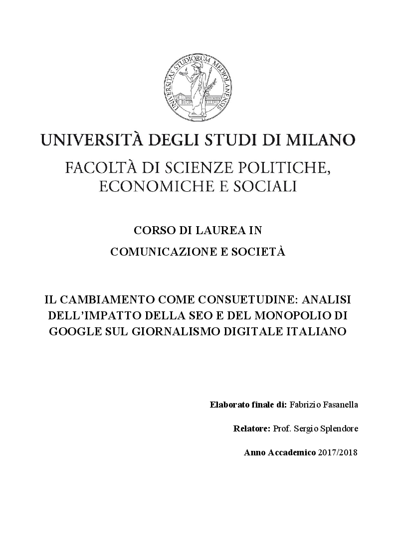 Anteprima della tesi: Il cambiamento come consuetudine: analisi dell'impatto della SEO e del monopolio di Google sul giornalismo digitale italiano, Pagina 1