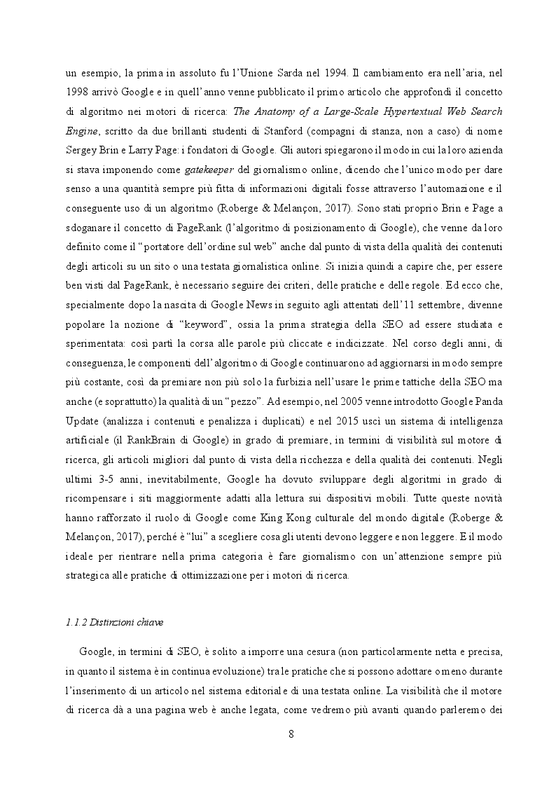 Anteprima della tesi: Il cambiamento come consuetudine: analisi dell'impatto della SEO e del monopolio di Google sul giornalismo digitale italiano, Pagina 6