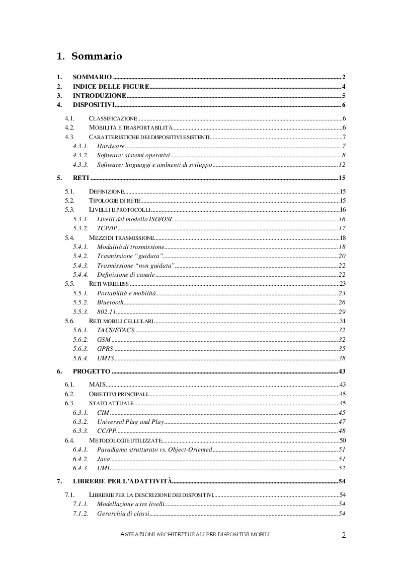 Indice della tesi: Astrazioni architetturali per dispositivi mobili, Pagina 1