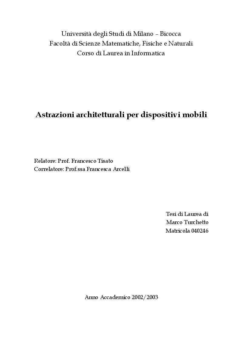 Anteprima della tesi: Astrazioni architetturali per dispositivi mobili, Pagina 1