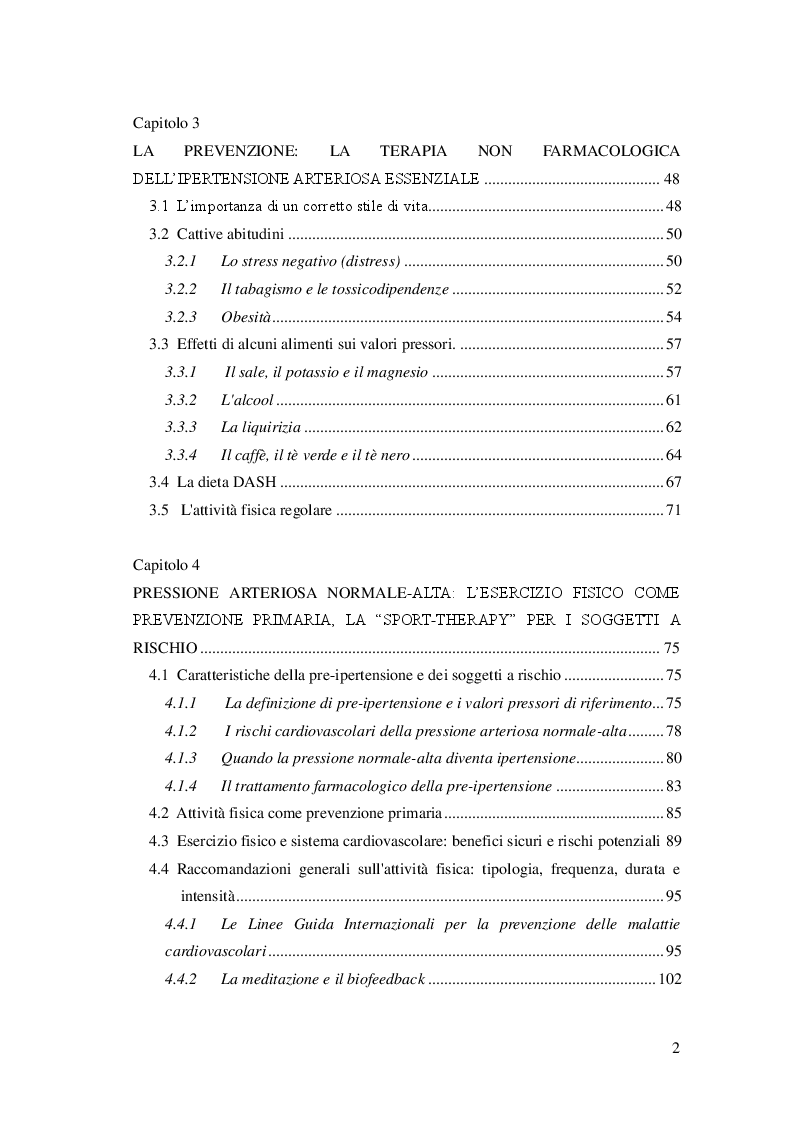 Indice della tesi: L'attività fisica come prevenzione primaria dell'ipertensione arteriosa essenziale, Pagina 2