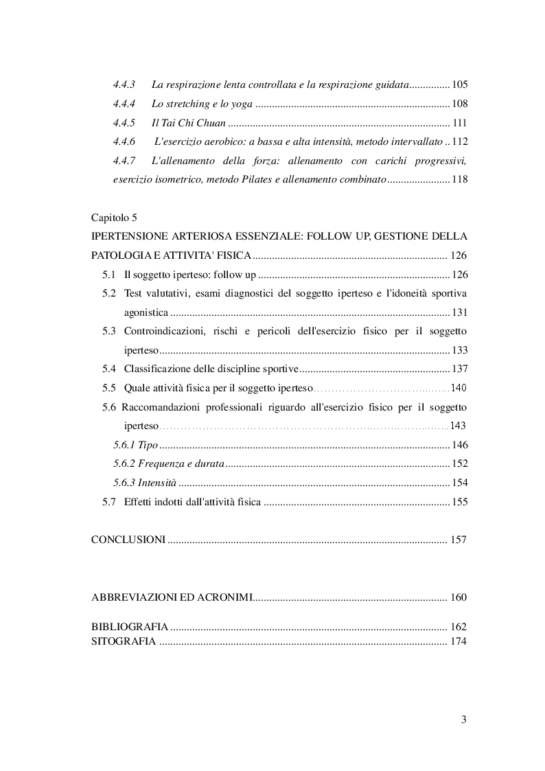 Indice della tesi: L'attività fisica come prevenzione primaria dell'ipertensione arteriosa essenziale, Pagina 3