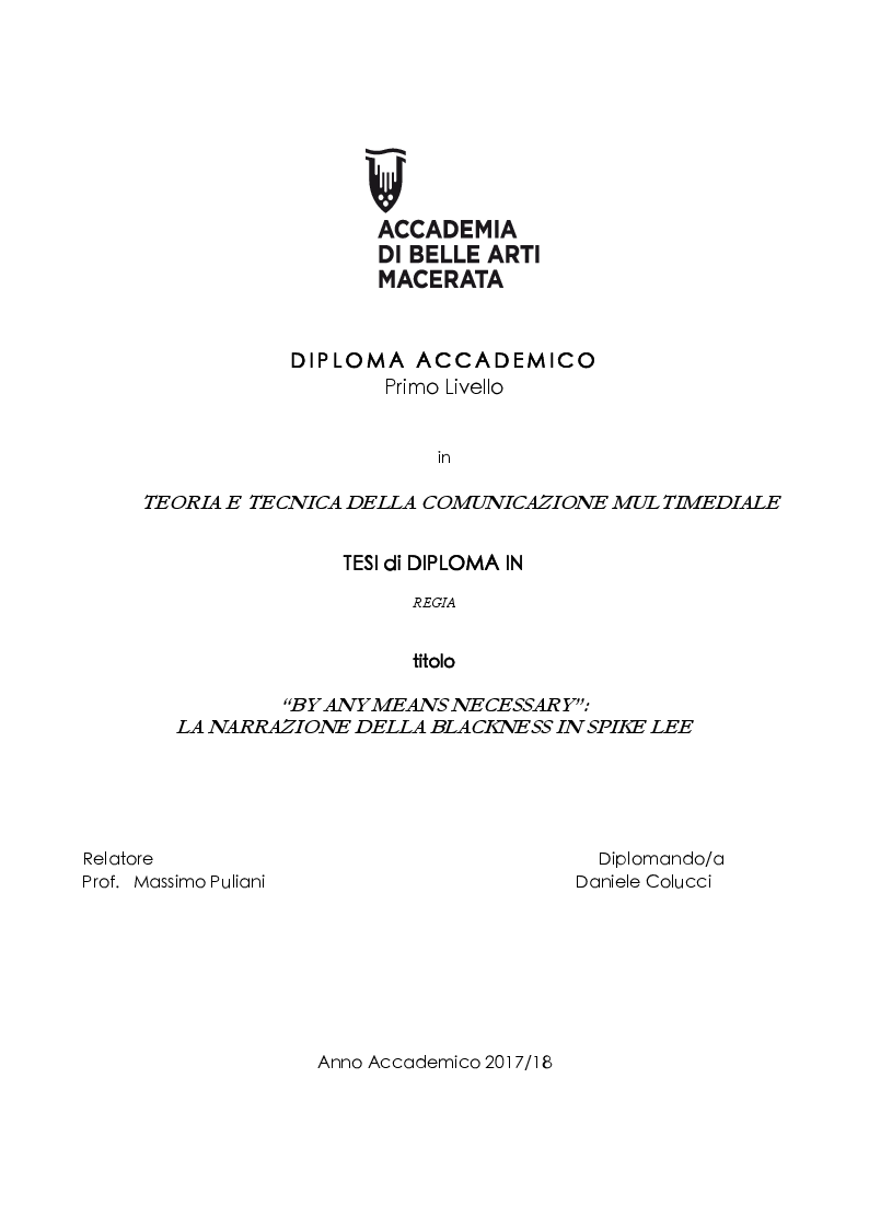 Anteprima della tesi: ''By Any Means Necessary'': La narrazione della Blackness in Spike Lee, Pagina 1