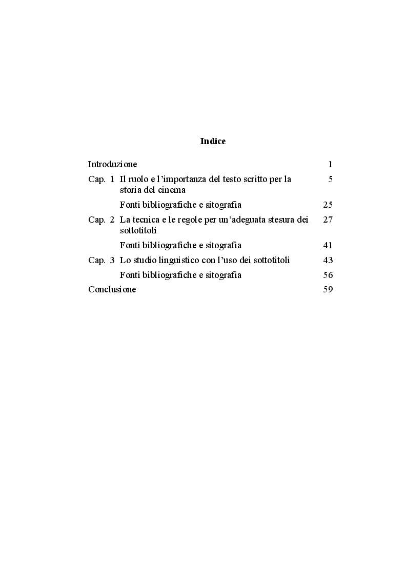 Indice della tesi: I film sottotitolati nello studio linguistico, per l'acquisizione di un linguaggio autentico, Pagina 1