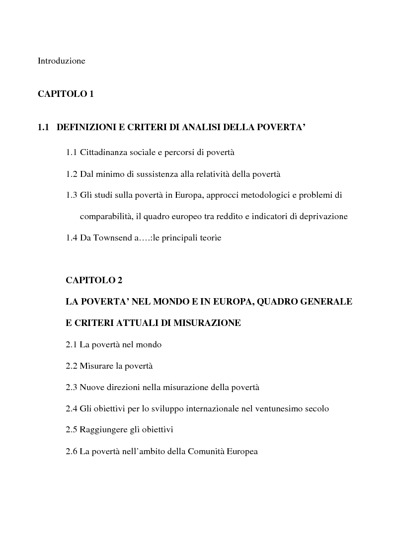 Indice della tesi: Il sostegno comunitario all'esclusione sociale, Pagina 1