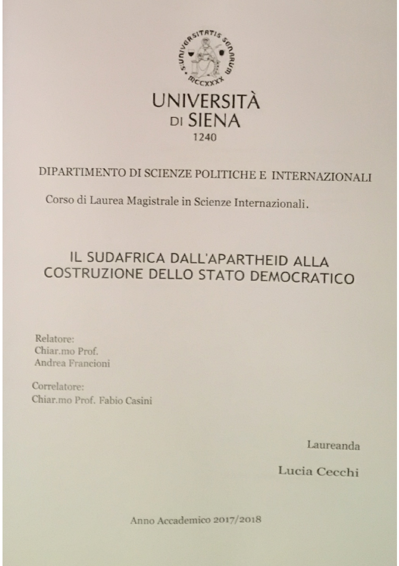 Anteprima della tesi: Il Sudafrica dall'apartheid alla costruzione dello Stato democratico, Pagina 1