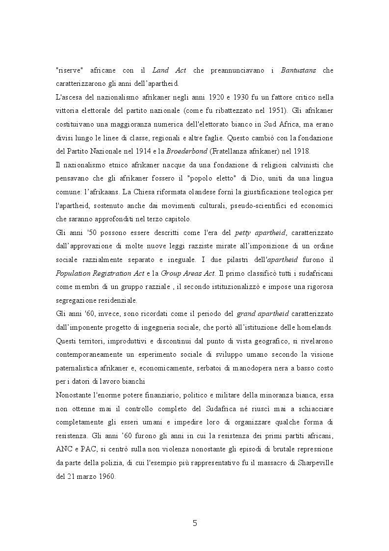 Anteprima della tesi: Il Sudafrica dall'apartheid alla costruzione dello Stato democratico, Pagina 5
