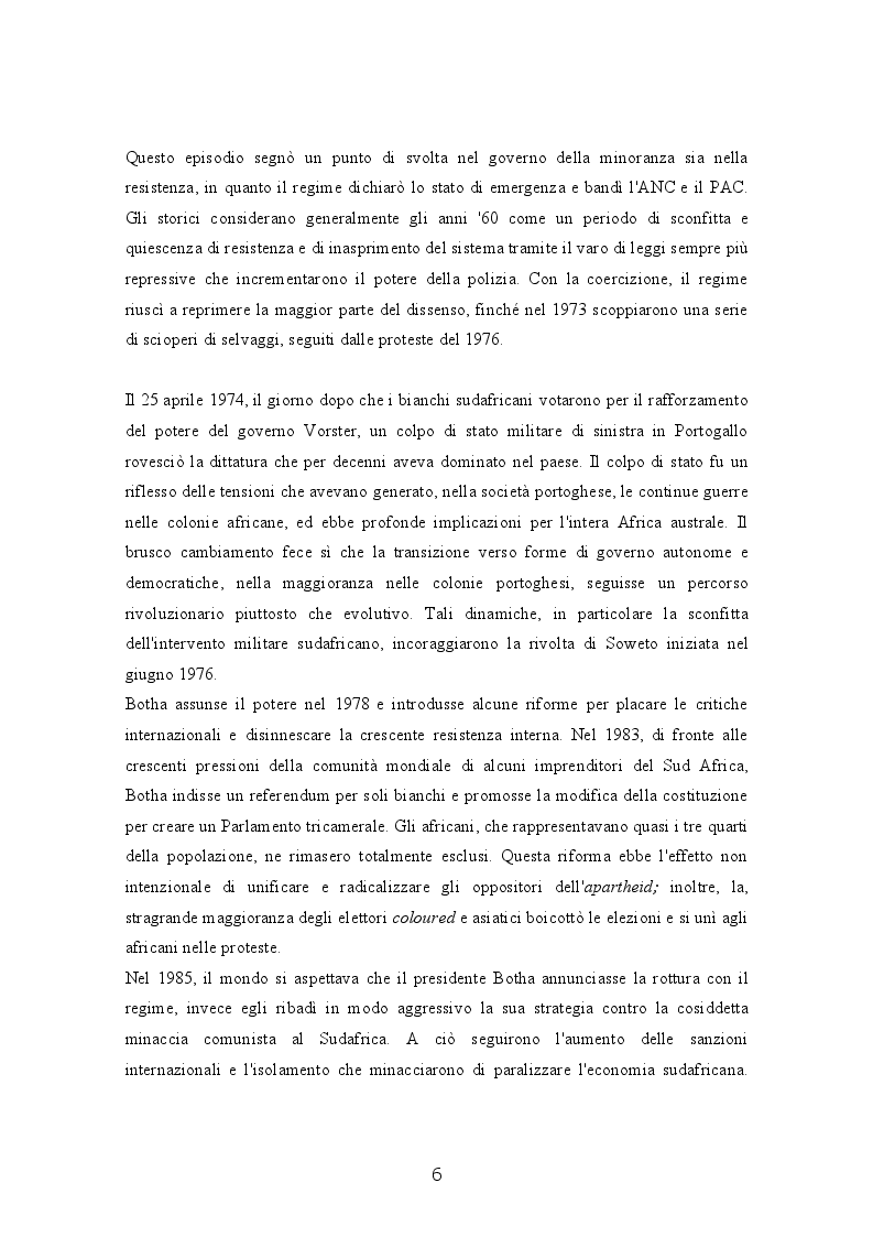 Anteprima della tesi: Il Sudafrica dall'apartheid alla costruzione dello Stato democratico, Pagina 6