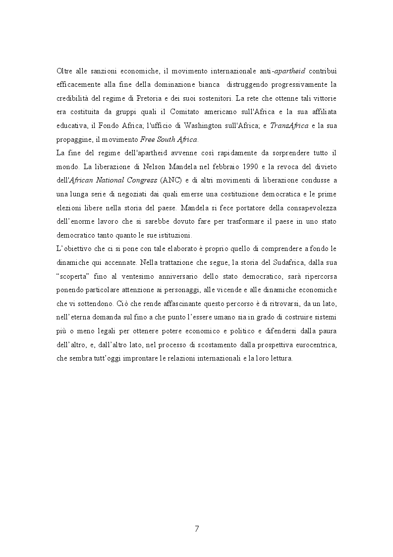 Anteprima della tesi: Il Sudafrica dall'apartheid alla costruzione dello Stato democratico, Pagina 7