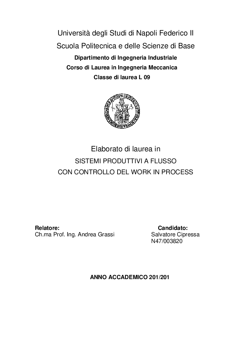 Anteprima della tesi: Sistemi produttivi a flusso con controllo del work in process, Pagina 1