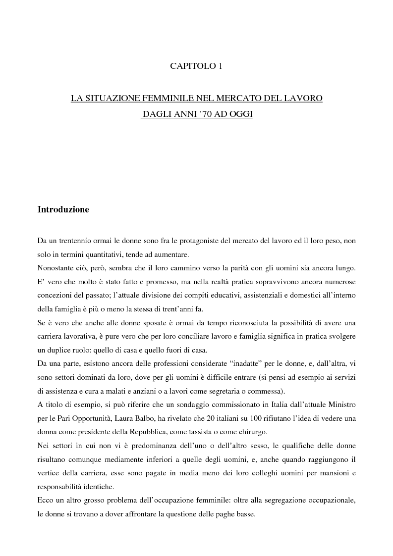 Anteprima della tesi: L'evoluzione del lavoro femminile e il ruolo delle iniziative di pari opportunità, Pagina 4