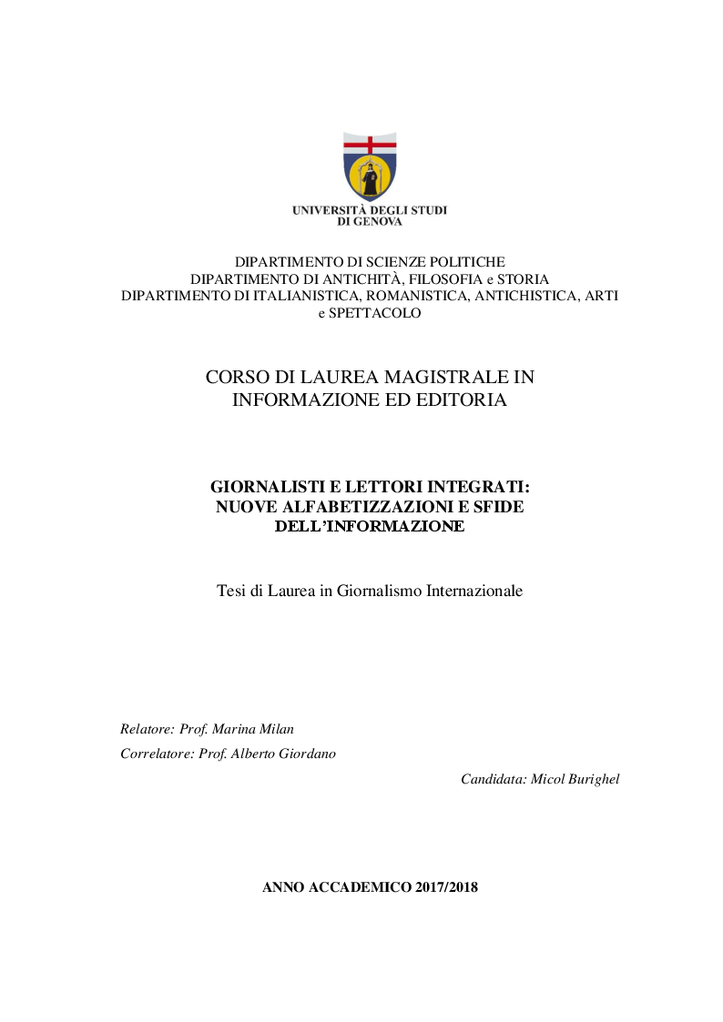 Anteprima della tesi: Giornalisti e lettori integrati: nuove alfabetizzazioni e sfide dell'informazione, Pagina 1