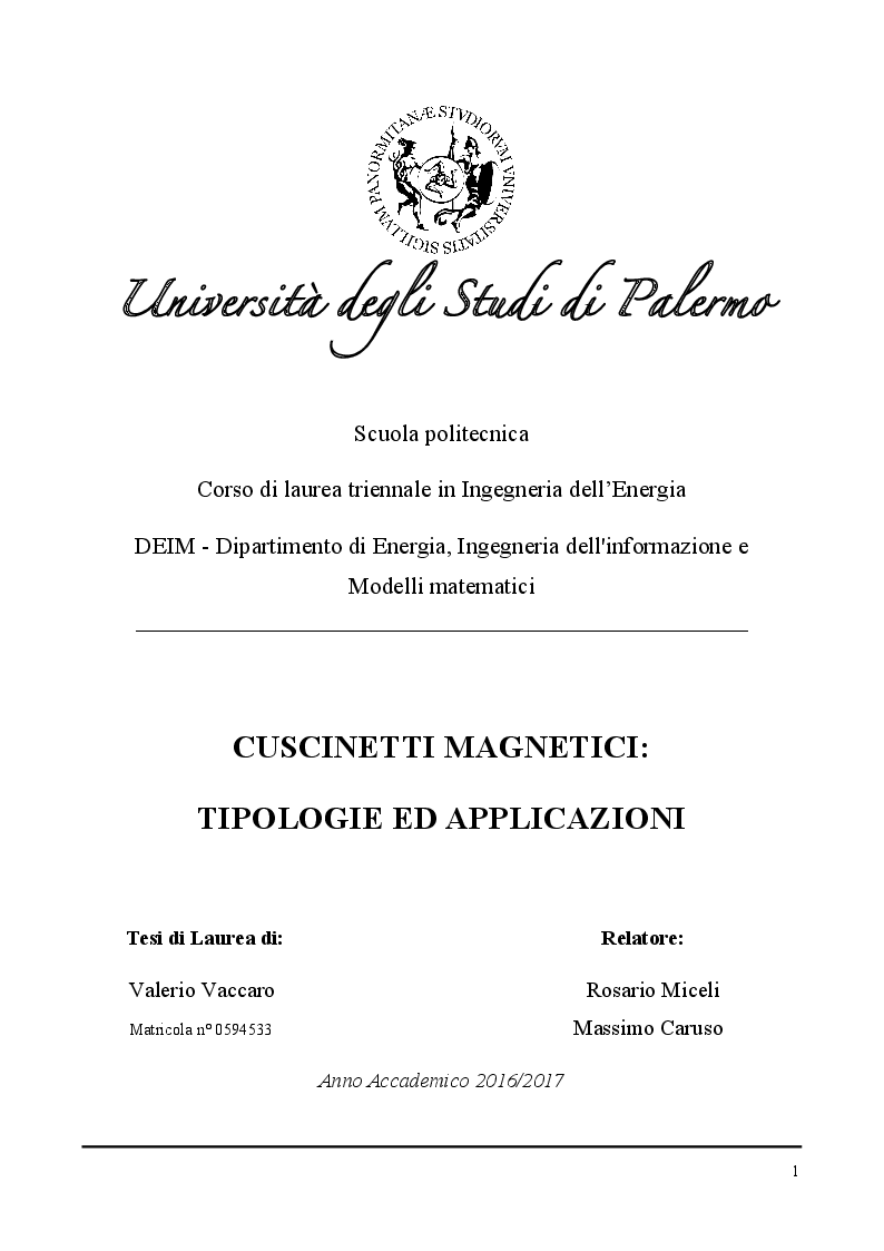 Anteprima della tesi: Cuscinetti magnetici: tipologie ed applicazioni, Pagina 1