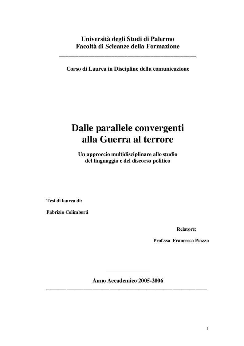 Anteprima della tesi: Dalle parallele convergenti alla guerra al terrore, Pagina 1