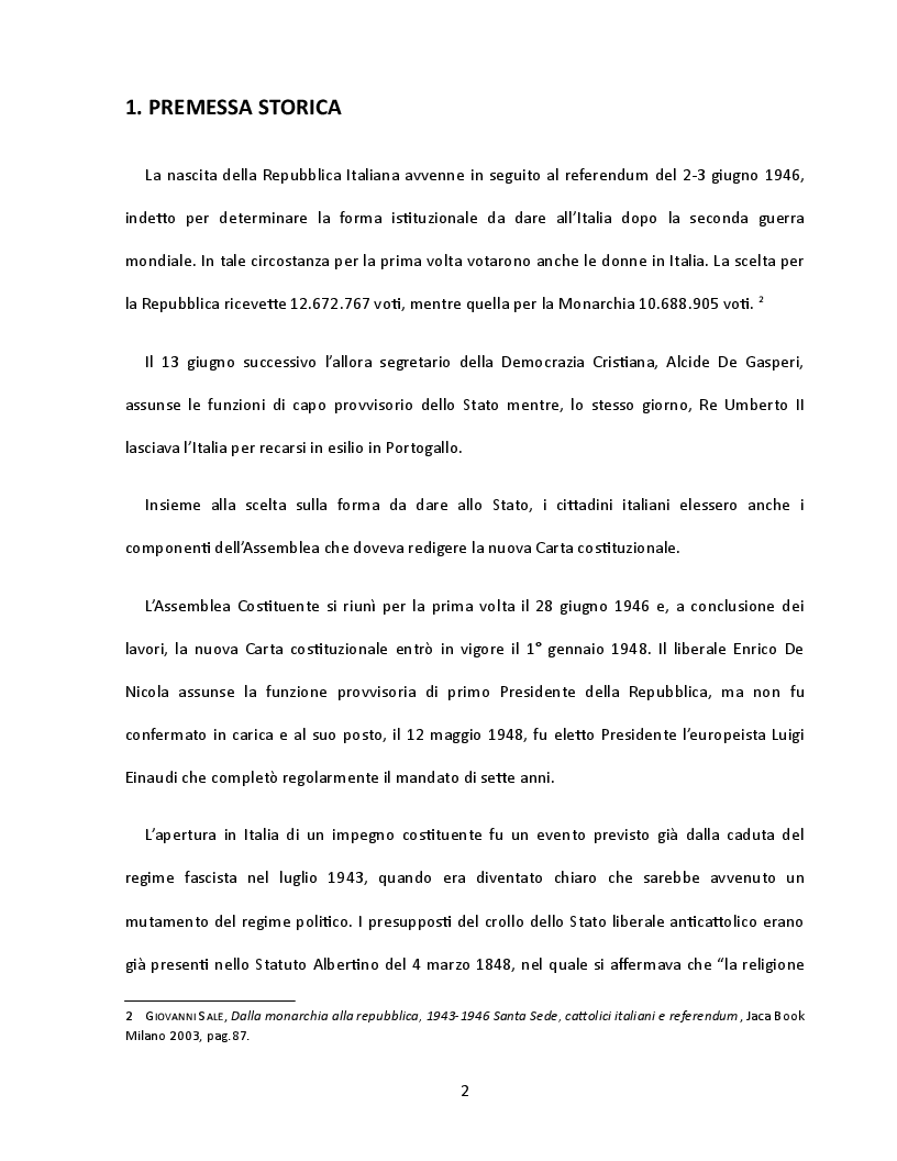 Anteprima della tesi: Presenza e contributo dei cattolici alla nascita della Costituzione italiana, Pagina 3