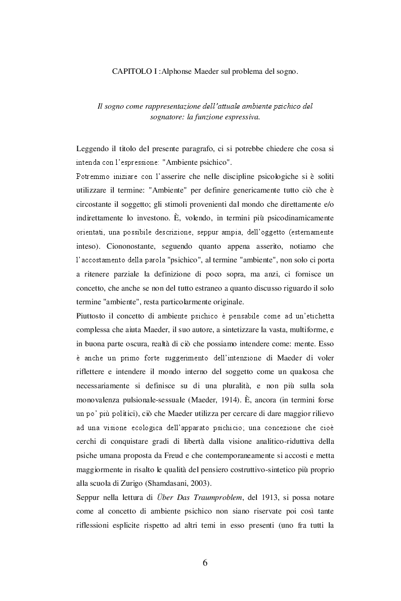 Anteprima della tesi: Sul problema del sogno di Alphonse E. Maeder una proposta sulla funzione psichica dell’onirico., Pagina 6