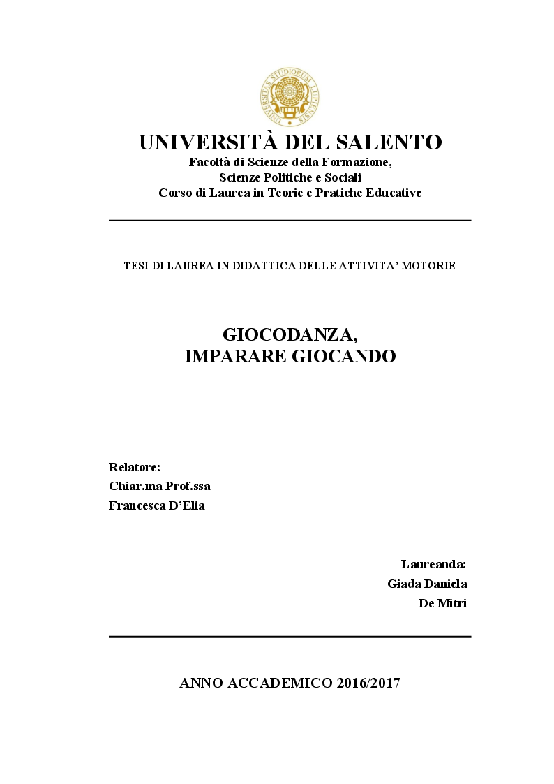 Anteprima della tesi: Giocodanza, imparare giocando, Pagina 1