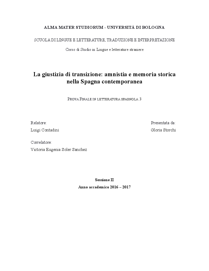 Anteprima della tesi: La giustizia di transizione: amnistia e memoria storica nella Spagna contemporanea, Pagina 1