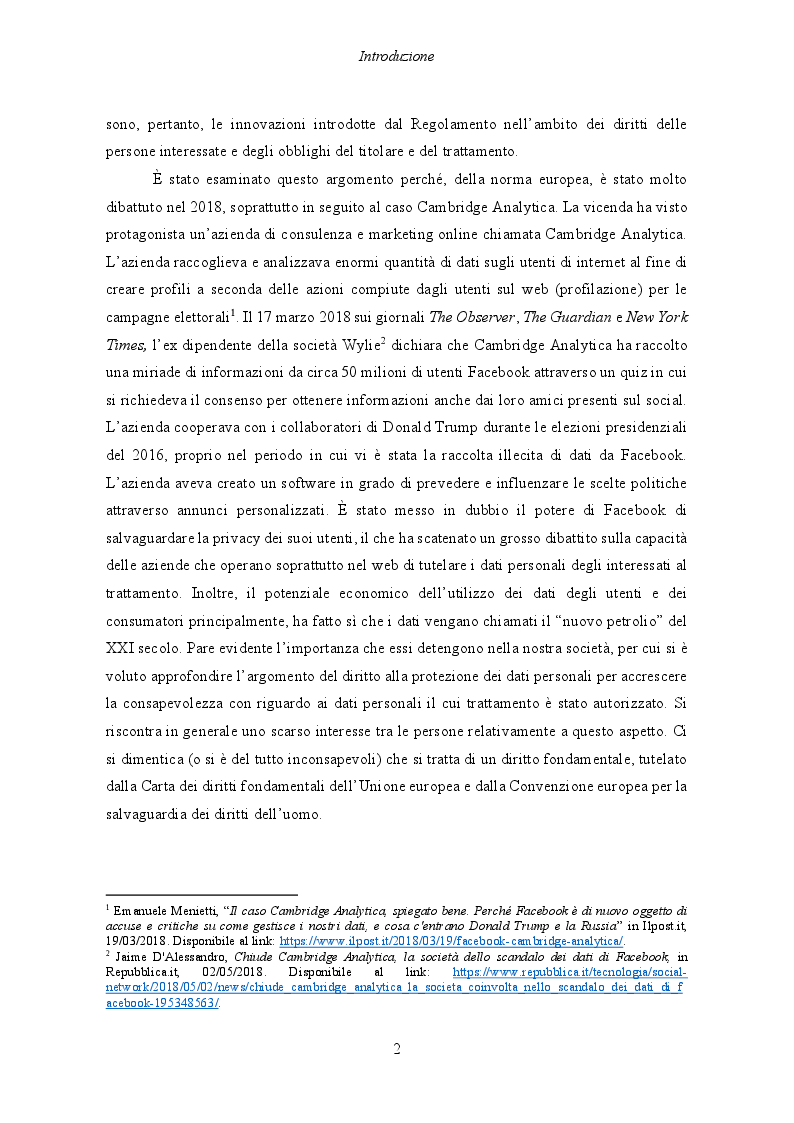 Anteprima della tesi: Il Regolamento UE 2016/679 e il bilanciamento tra diritti degli interessati e obblighi dei titolari del trattamento, Pagina 3