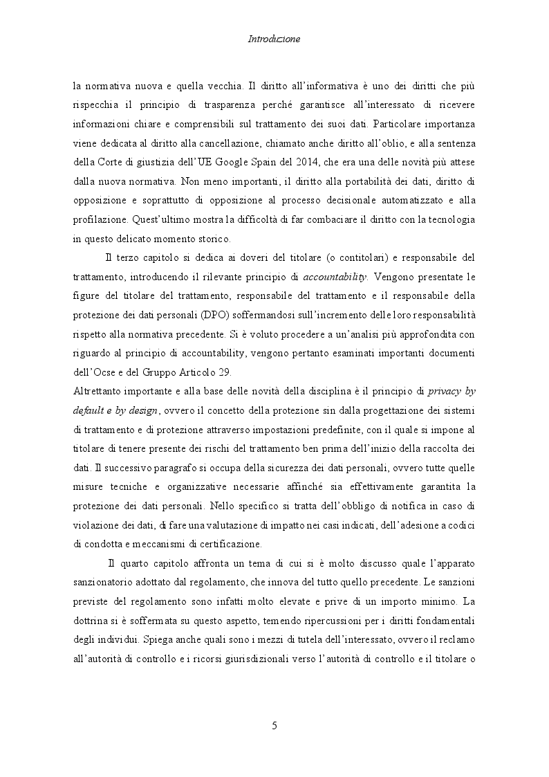 Anteprima della tesi: Il Regolamento UE 2016/679 e il bilanciamento tra diritti degli interessati e obblighi dei titolari del trattamento, Pagina 6