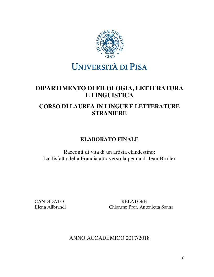 Anteprima della tesi: Racconti di vita di un artista clandestino: la disfatta della Francia attraverso la penna di Jean Bruller, Pagina 1