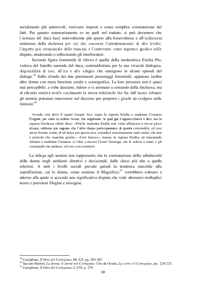 Estratto dalla tesi: Intorno al terzo libro del Cortegiano: un discorso sulla donna detto al maschile