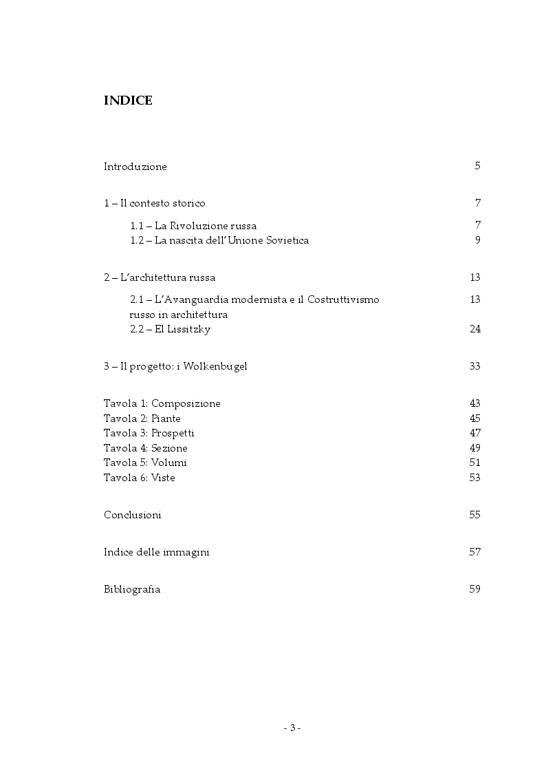 Indice della tesi: Analisi e rappresentazione del grattacielo orizzontale: El Lissitzky e il progetto del Wolkenbugel a Mosca (1923-1925), Pagina 1