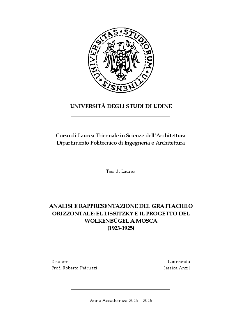 Anteprima della tesi: Analisi e rappresentazione del grattacielo orizzontale: El Lissitzky e il progetto del Wolkenbugel a Mosca (1923-1925), Pagina 1