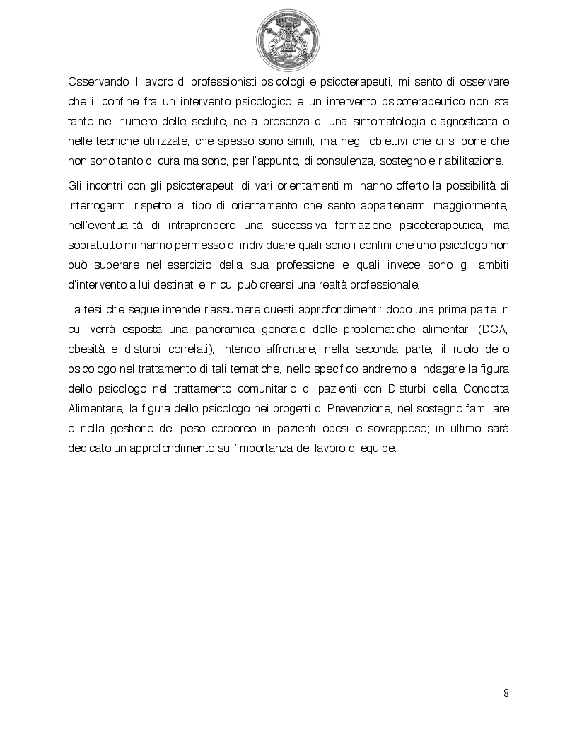 Anteprima della tesi: Psicologia del comportamento alimentare. Il ruolo dello psicologo nel trattamento delle problematiche alimentari, Pagina 3