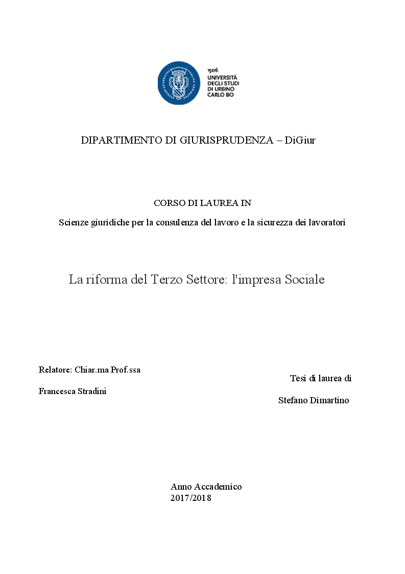 Anteprima della tesi: La Riforma del Terzo Settore: L'Impresa Sociale, Pagina 1