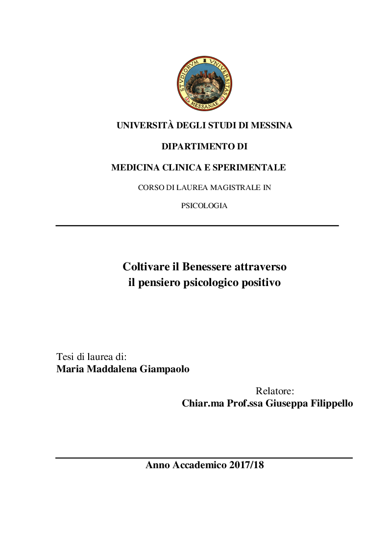 Anteprima della tesi: Coltivare il benessere attraverso il pensiero psicologico positivo, Pagina 1