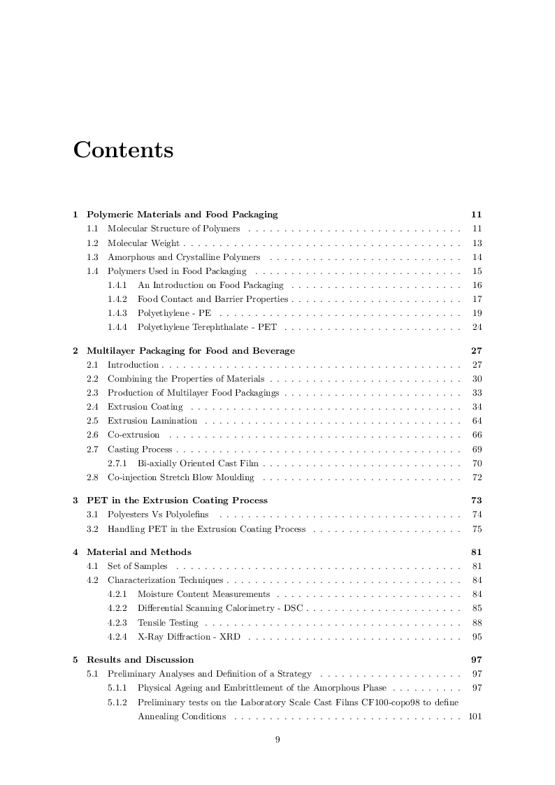 Indice della tesi: Effect of Temperature on Morphology and Mechanical Properties of Terephthalate Co-Polyesters Processed by Lamination Extrusion Coating and Film Casting, Pagina 1
