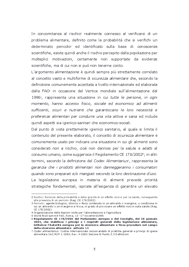 Anteprima della tesi: Funzioni del Coordinatore Tecnico della Prevenzione nell'Ambiente e nei Luoghi di Lavoro, nell'ambito dell'attività di controllo ufficiale degli alimenti di competenza del SIAN, Servizio di Igiene degli Alimenti e della Nutrizione, Pagina 4