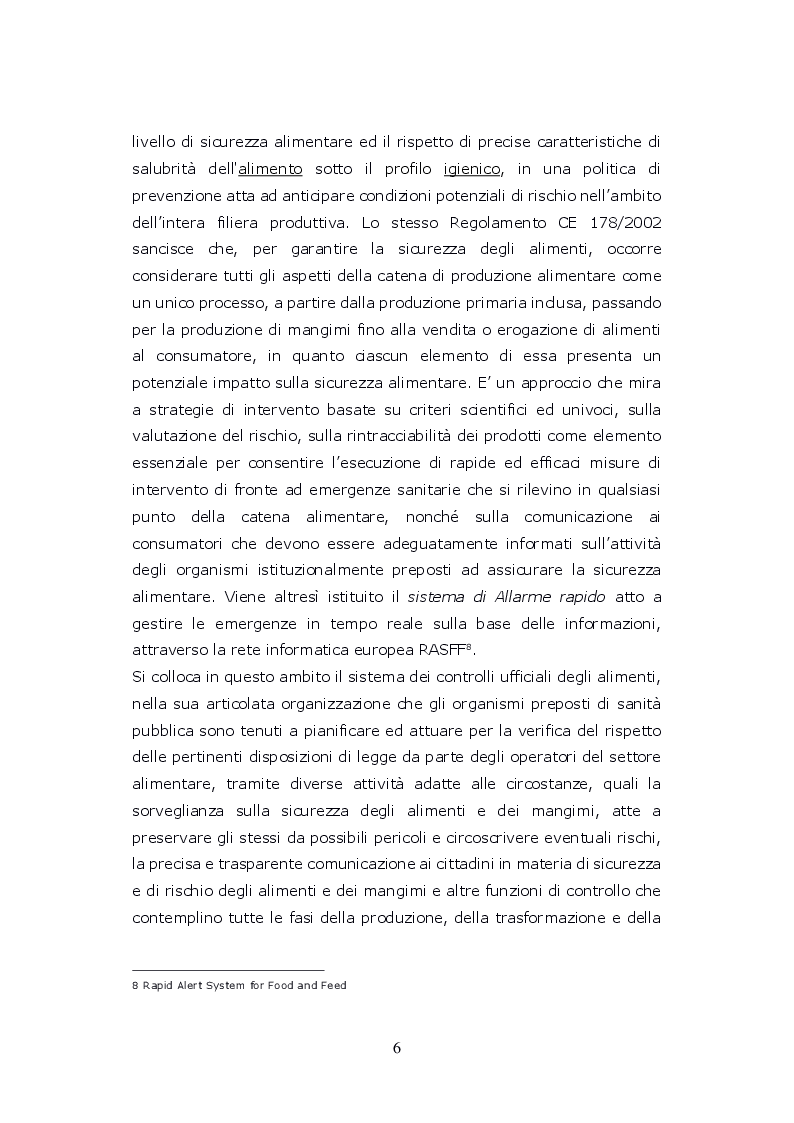 Anteprima della tesi: Funzioni del Coordinatore Tecnico della Prevenzione nell'Ambiente e nei Luoghi di Lavoro, nell'ambito dell'attività di controllo ufficiale degli alimenti di competenza del SIAN, Servizio di Igiene degli Alimenti e della Nutrizione, Pagina 5