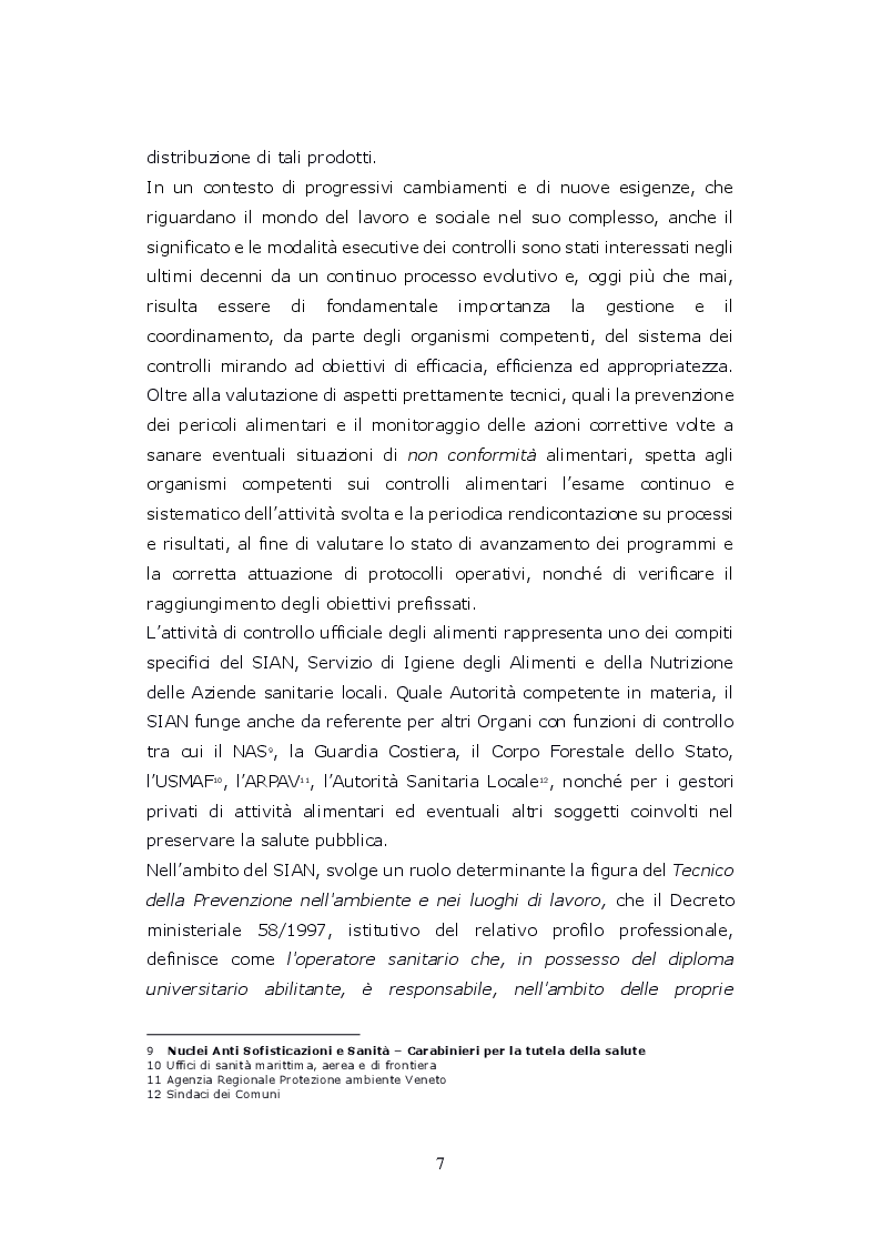 Anteprima della tesi: Funzioni del Coordinatore Tecnico della Prevenzione nell'Ambiente e nei Luoghi di Lavoro, nell'ambito dell'attività di controllo ufficiale degli alimenti di competenza del SIAN, Servizio di Igiene degli Alimenti e della Nutrizione, Pagina 6