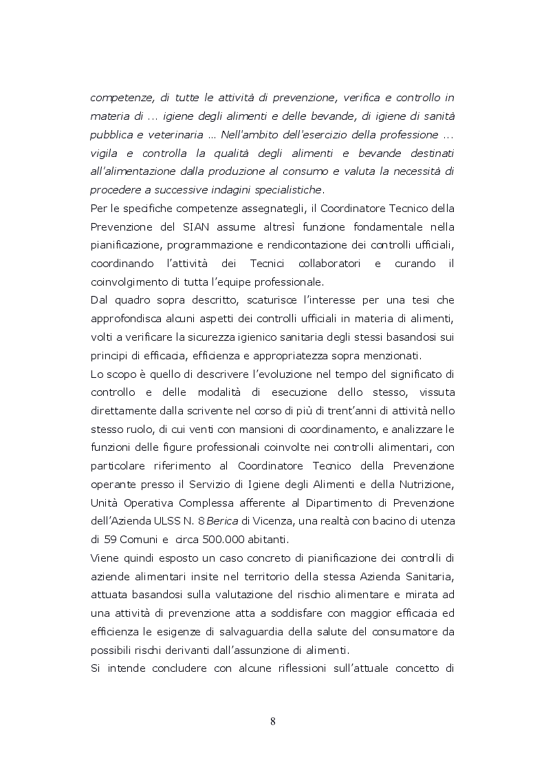 Anteprima della tesi: Funzioni del Coordinatore Tecnico della Prevenzione nell'Ambiente e nei Luoghi di Lavoro, nell'ambito dell'attività di controllo ufficiale degli alimenti di competenza del SIAN, Servizio di Igiene degli Alimenti e della Nutrizione, Pagina 7