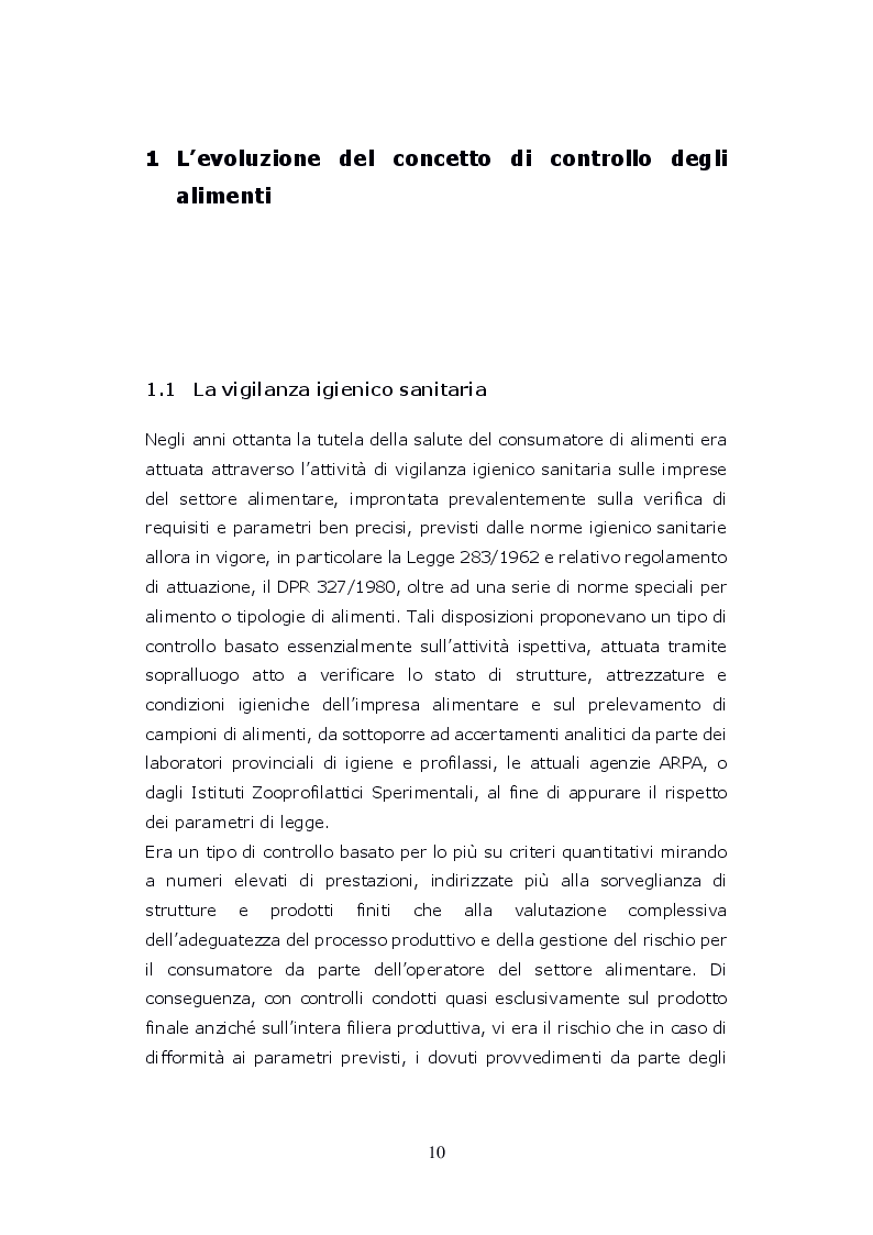 Anteprima della tesi: Funzioni del Coordinatore Tecnico della Prevenzione nell'Ambiente e nei Luoghi di Lavoro, nell'ambito dell'attività di controllo ufficiale degli alimenti di competenza del SIAN, Servizio di Igiene degli Alimenti e della Nutrizione, Pagina 9