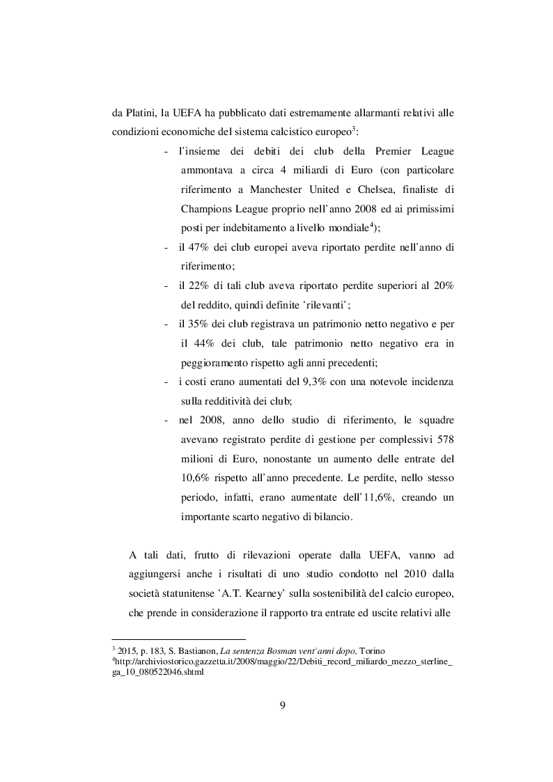 Anteprima della tesi: Nascita ed evoluzione del Financial Fair Play: dalle criticità economiche ai possibili modelli alternativi, Pagina 6