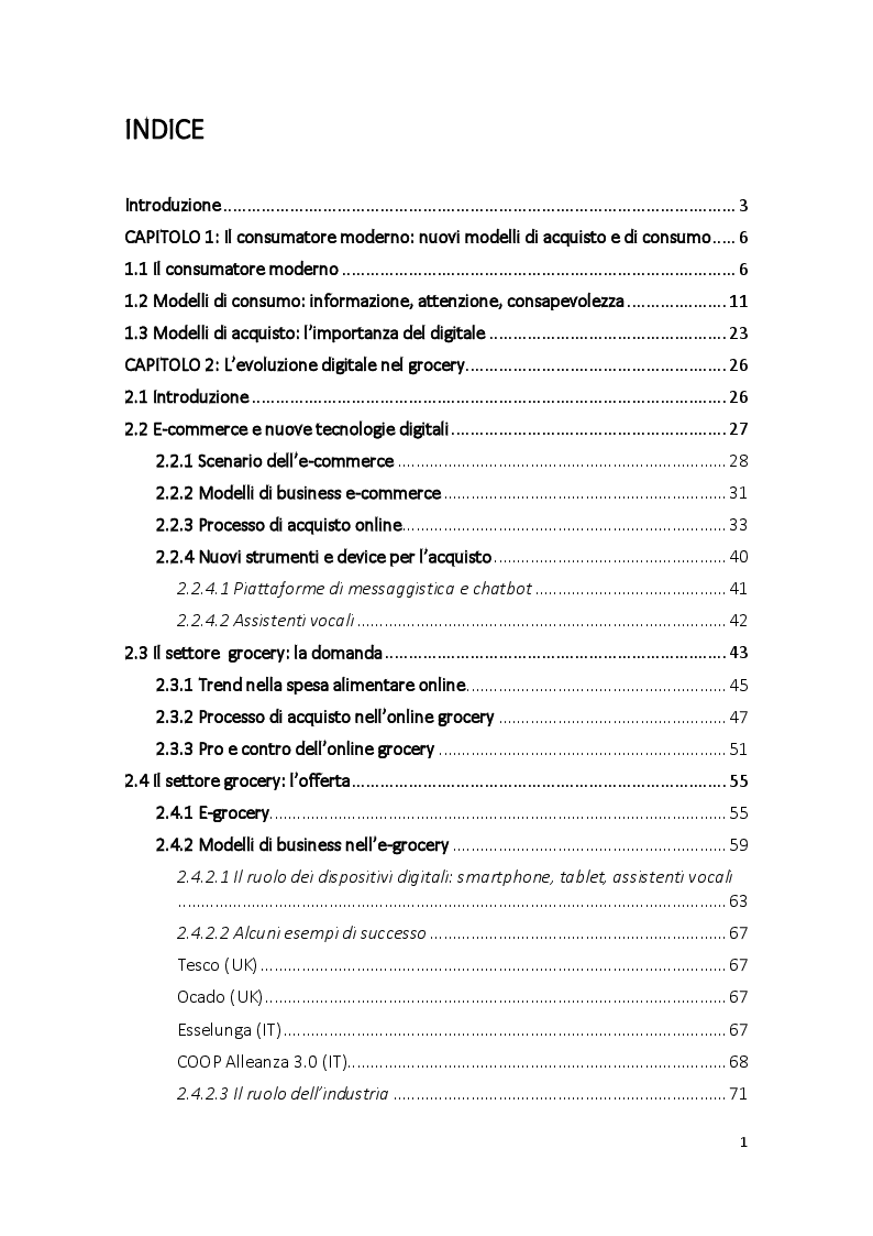 Indice della tesi: Online Grocery: acquisti di impulso e ruolo del device, Pagina 1