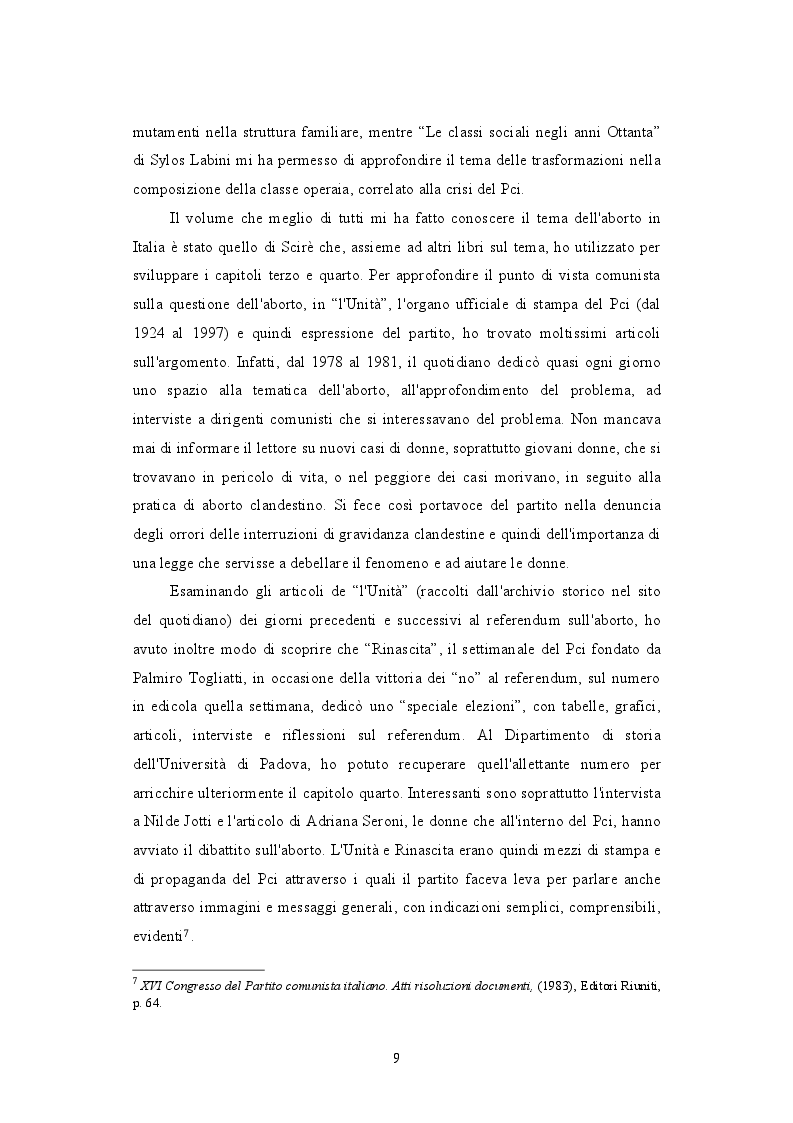 Anteprima della tesi: Il PCI e il dibattito sull'aborto: protagonista o attore comprimario? 1979-1981, Pagina 6