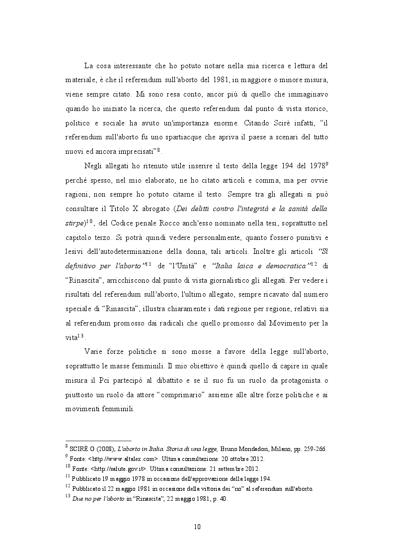 Anteprima della tesi: Il PCI e il dibattito sull'aborto: protagonista o attore comprimario? 1979-1981, Pagina 7