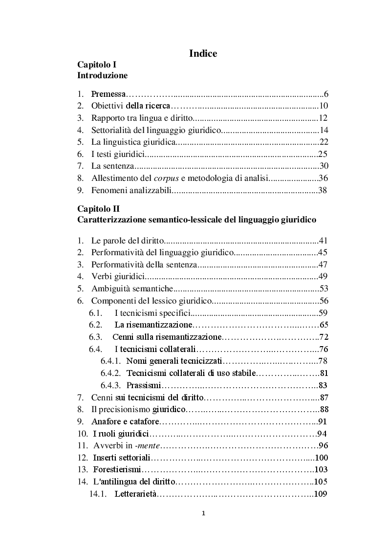 Indice della tesi: Il linguaggio giuridico: analisi linguistica e difficoltà traduttive. Studio applicato alle sentenze della Corte dei Conti (2009 - 2013), Pagina 1