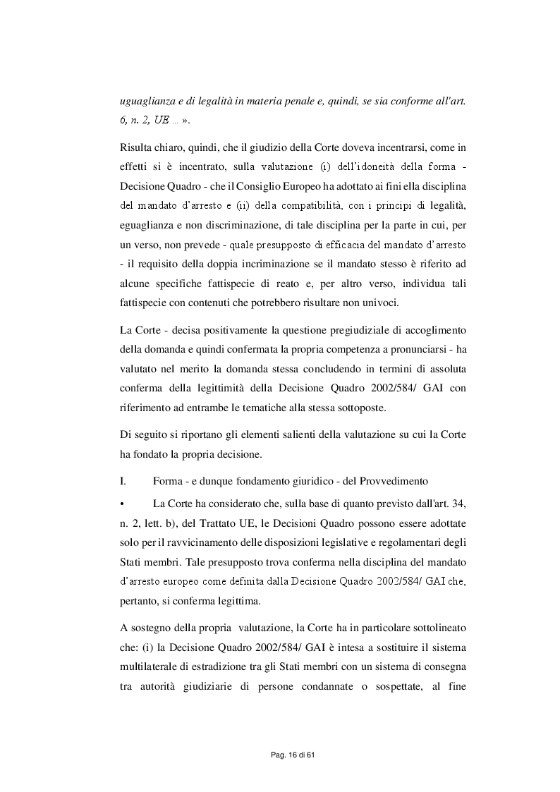 Estratto dalla tesi: Il Mandato d'arresto europeo nel contesto normativo e giurisprudenziale