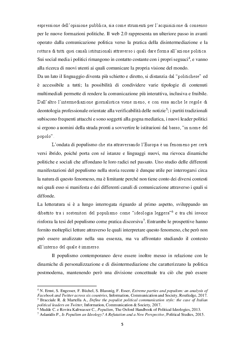 Anteprima della tesi: La narrazione populista su Twitter. Analisi della comunicazione dei leader italiani durante la campagna per le politiche 2018, Pagina 3