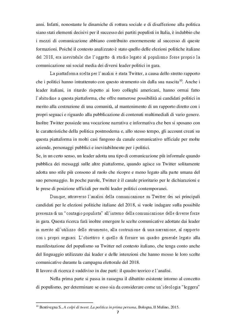 Anteprima della tesi: La narrazione populista su Twitter. Analisi della comunicazione dei leader italiani durante la campagna per le politiche 2018, Pagina 5