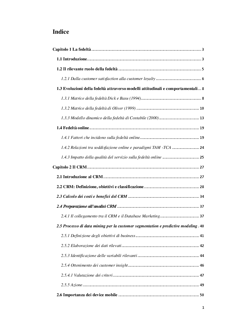 Indice della tesi: La segmentazione della clientela attraverso l'uso del data mining: un'applicazione nell'e-commerce, Pagina 1
