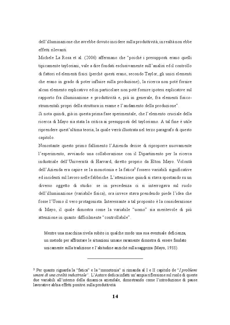 Estratto dalla tesi: Lo human relations approach come struttura portante della "fabbrica a misura d’uomo": esiste una correlazione tra la Teoria delle relazioni umane di Elton Mayo e il welfare aziendale?