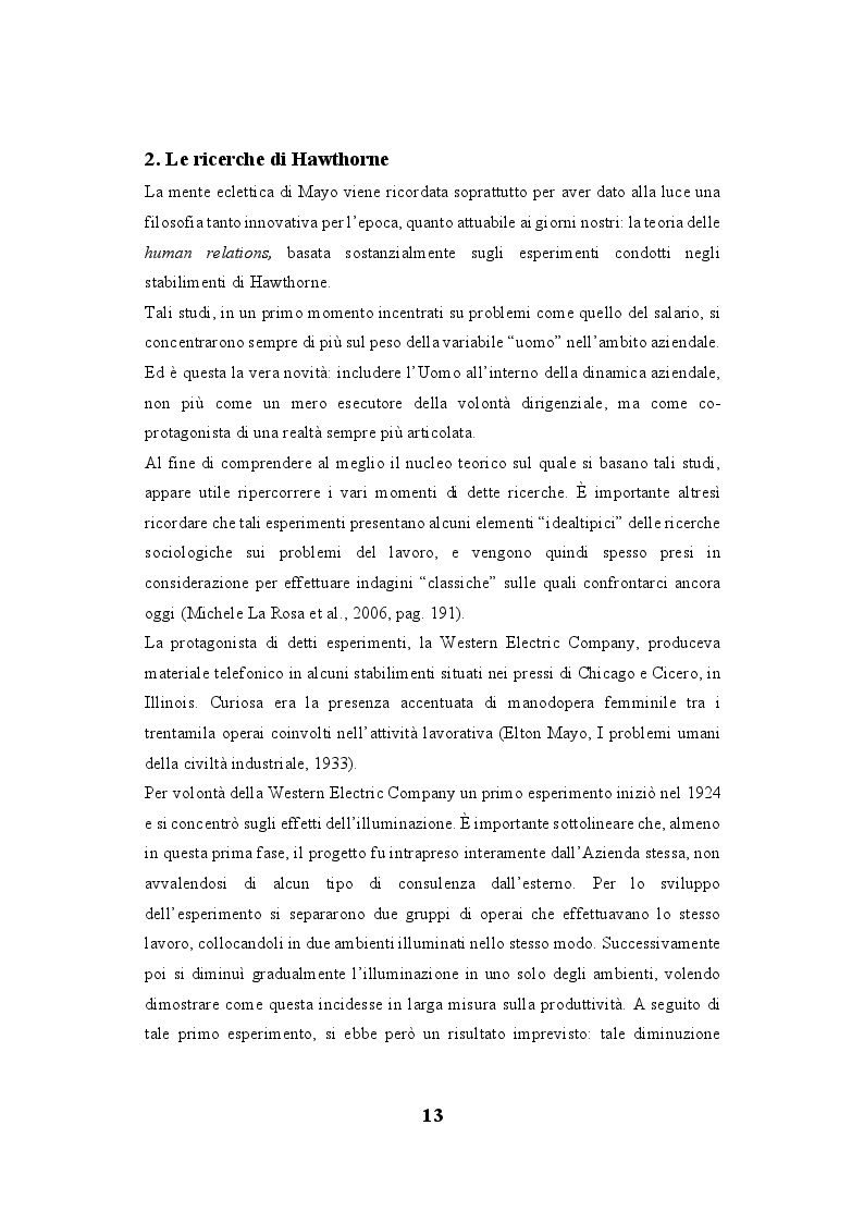 Anteprima della tesi: Lo human relations approach come struttura portante della "fabbrica a misura d’uomo": esiste una correlazione tra la Teoria delle relazioni umane di Elton Mayo e il welfare aziendale?, Pagina 4