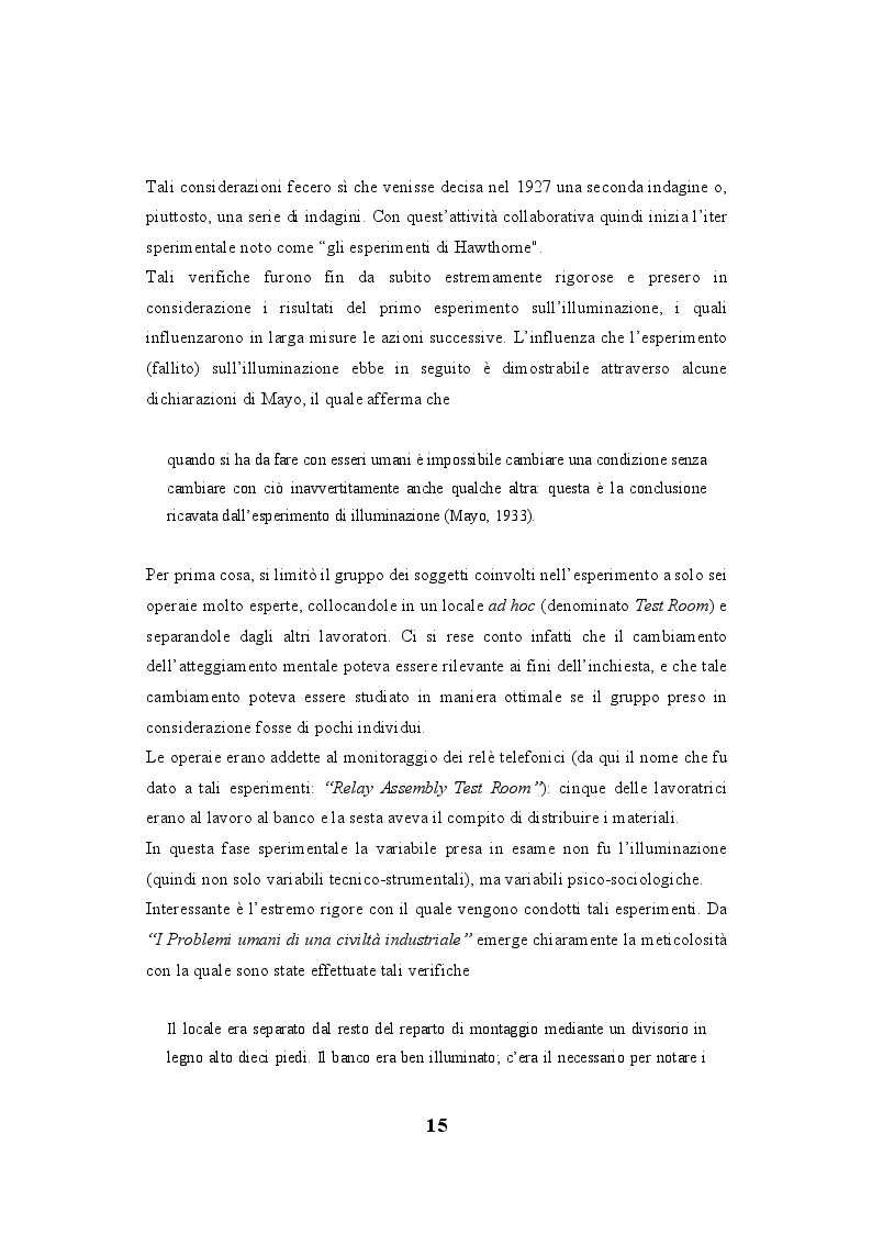Anteprima della tesi: Lo human relations approach come struttura portante della "fabbrica a misura d’uomo": esiste una correlazione tra la Teoria delle relazioni umane di Elton Mayo e il welfare aziendale?, Pagina 6