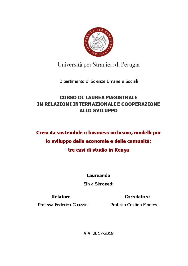 Anteprima della tesi: Crescita sostenibile e business inclusivo, modelli per lo sviluppo delle economie e delle comunità: tre casi di studio in Kenya, Pagina 1